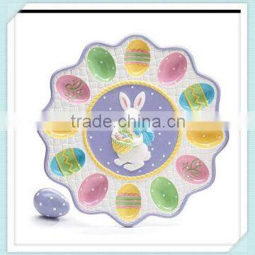 Ceramic Easter Egg Holder Plate Bunny Tray Holds 12 Eggs