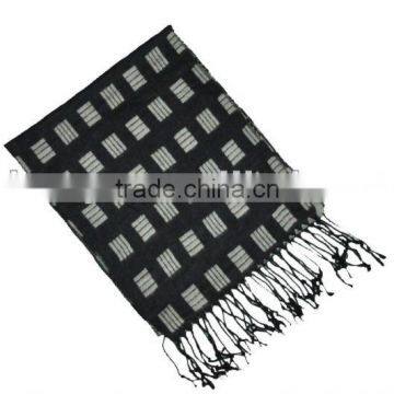 Men's Hot Viscose Checked Scarf With Fringed Ends