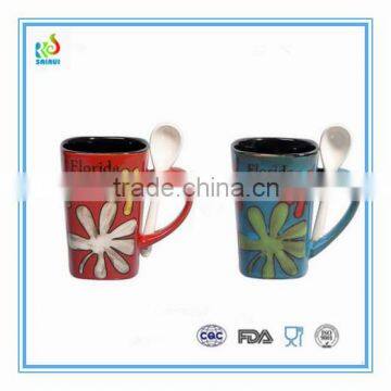 Hot sale reactive glazed coffee mug with spoon in handle