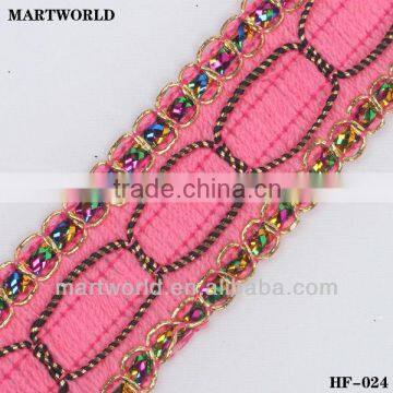 high workmanship pink Chinese braided trim for decoration (HF-024)