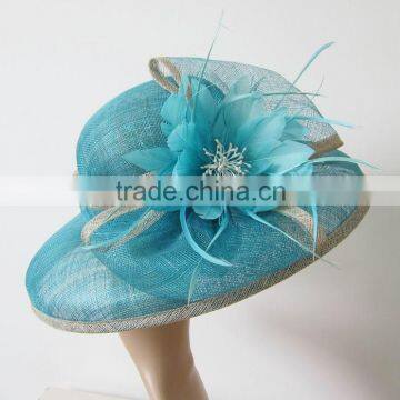 Beautiful blue sinamay hat trimming with feather flowers                        
                                                Quality Choice