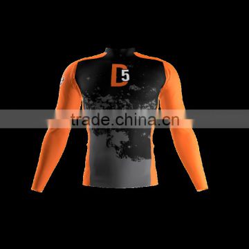 Polyester Spandex Long Sleeves District 5 Orange Compression Shirt/Rash Guard with Club Logo Player Name and Numbers at Sleeves