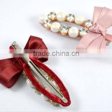 Fashion Crystal Pearl Ribbon Hair Bow Alligator Hair Clips Hair Accessory photo-3