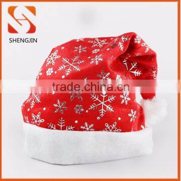 2015 silver snowflake print red pleuche fleece New year adult christmas hat