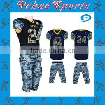 Custom made blue camo American football uniform sublimation and embroidery