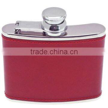 4OZ stainless steel hip flask with leather sheath