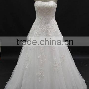 Scope neckline silver thread lace with machine sequins A-line pattern wedding dress