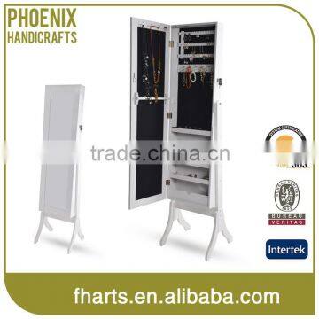 Floor standing wood full length mirrored cabinet for jewelry