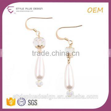 E77951I01 Pearl Gold Plated Long Earring Designs Gold Earring Backs Crystal Water Drop Pearl Pendant Earrings