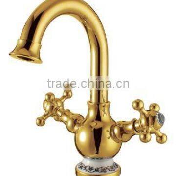 French gold bathroom faucet short usa double handle wash basin faucet