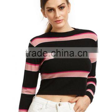 Chinese Clothing Manufacturers 2016 Fall and Winter Cropped Stripe Short Knitted Sweater Designs for Women photo-4