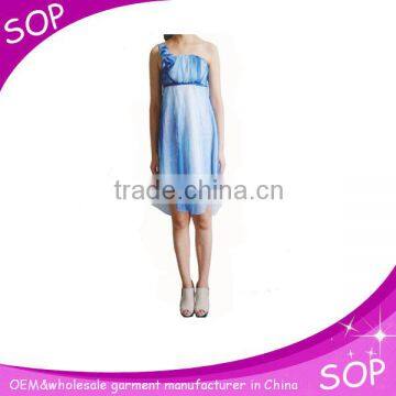 Royal blue bridesmaid pattern on one shoulder dress in chiffon