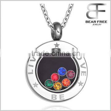 Stainless Steel Gay & Lesbian Pride Pendant "LOVE LOVE BE" Round Shaped Rainbow Necklace Silver