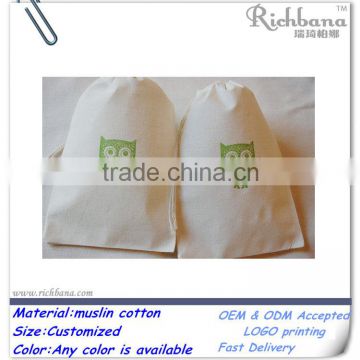 wholesale drawstring undyed cotton muslin bag with printing