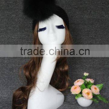 Korean New Design Knitted Women Raccoon Fur Ball Fashion Hairband For Girls