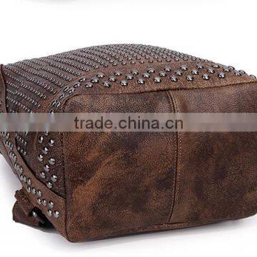 Big Backpack With Full Studs Vintage Stylish Shoulder Bag Mummy Bucket Bag Genuine Leather Top Quality Backpack photo-5