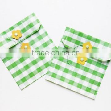 gingham printed handmade paper envelopes with string ties, custom printed envelopes, printed envelopes, handmade paper envelopes