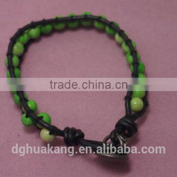 Artifical Emerald Bead Bracelet With Leather Cord and Metal Charm Superlight photo-3