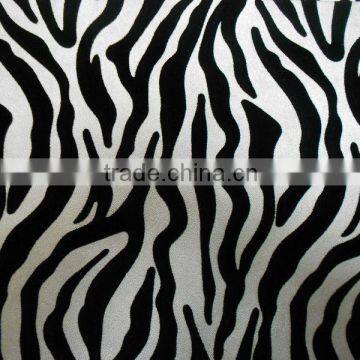 PU leather surface with flocked animals design for handbag and shoes usage