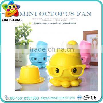 Cartoon design plastic octopus USB rechargeable mini desk fan toy for kids