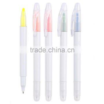 Cheapest Transparent white body ball pen double tips pen highlighter pen with cap