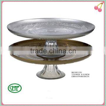Sliver and Ambe Glass Cake Plate With Decoration
