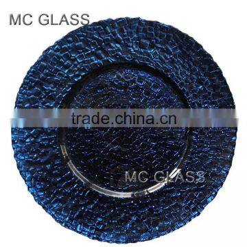 Wholesale Show Plate Hot Selling Elegant Wedding Dark Blue Glass Charger Plate