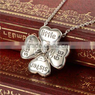 Four Leaf Clover Shape Sister Friendship 925 Silver Necklace