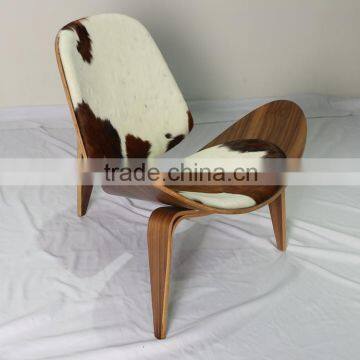 Modern Bend Plywood Hans Wegner Ponyhide / Cowhide Shell Chair