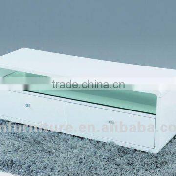 Two drawers high gloss white MDF TV stand