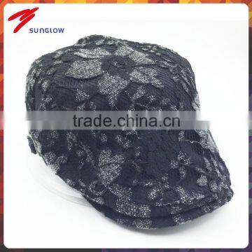 Custom design high quality fashion black lace ivy cap