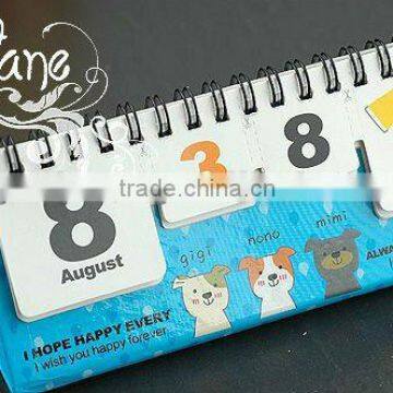 Cute paper desk calender with wire "O" binding