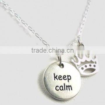 Keep Calm and Carry On sterling silver charm crown charm necklace-sterling silver necklace