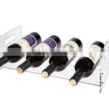 Sleek Modern Clear Acrylic Freestanding Stackable 4 Bottle Organizer Storage Display Wine Rack