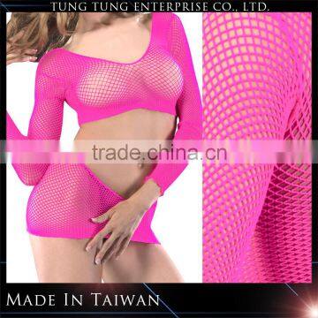 2PC sexy hot long sleeves fishnet lingerie mini dress