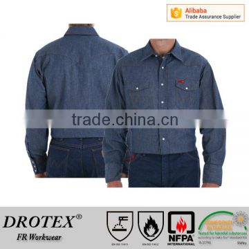 Drotex 9.3cal/cm2 cowboy styled long sleeve flame resistant denim work shirt