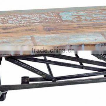 raw wood table,Iron Wood Cross Table