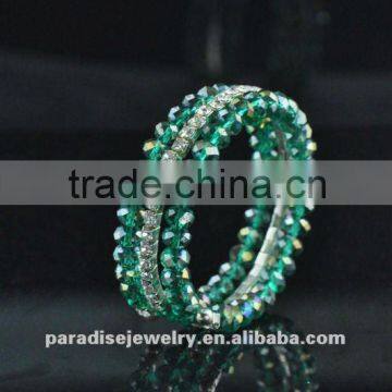 Emerald Crystal Bead Rhinestone Coil Bracelet