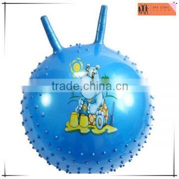 plastic knobby bouncy ball with handle hop ball,custom PVC plastic bouncy hopper ball,OEM hopper inflatable ball China factory