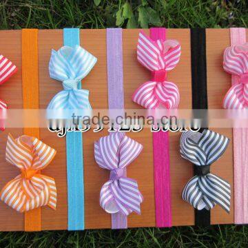 Baby Elastic Headbands with 3" Baby Stripe Ribbon Bows Grosgrain Headbands Baby Hair Accessories