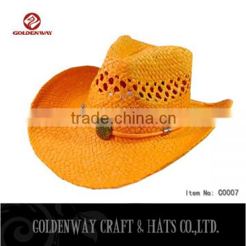 supplier Wholesale Western Cowboy Lala grass Straw Hats Orange color