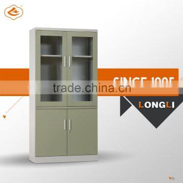 Upper Steel frame glass cabinet doors and Lower Double Swing Door Filing Cabinet