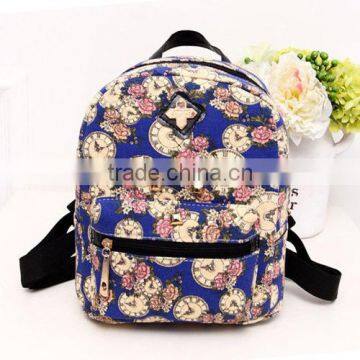 2016 New arrival Floral black promotional wholesale backpack for lady BWQ0802