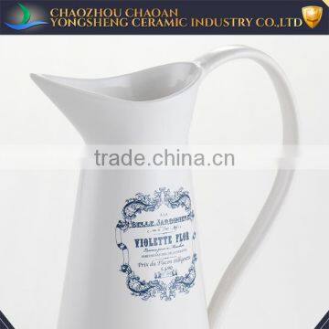 White Ceramic Decals Infusion Pitcher With Big Handle for Sale photo-2