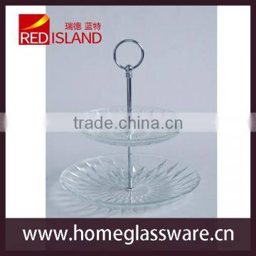 Cake Plate Double Layer Glass With Diamond Style Pattern photo-2