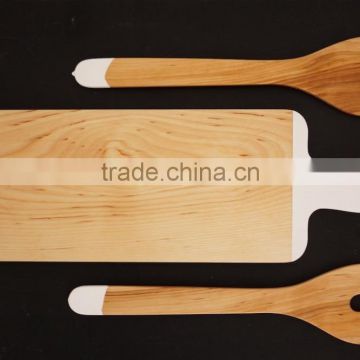 Handmade Wooden Charcuterie Board and Salad Server Set - Hand Dipped White Salad Tong