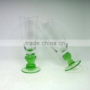 Unique design champagne flute wine glass green stemware