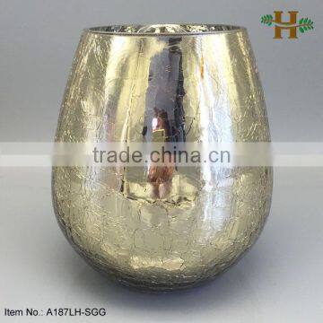 Light Gold Crackled Vase Handblown Glass Terrarium