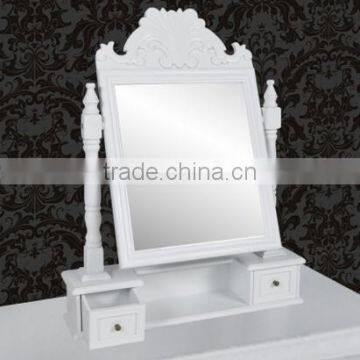 Jeweled Makeup Mirror White Color Fancy Women Makeup Dresser Drawer Wooden Rotating Fancy Mirror photo-2
