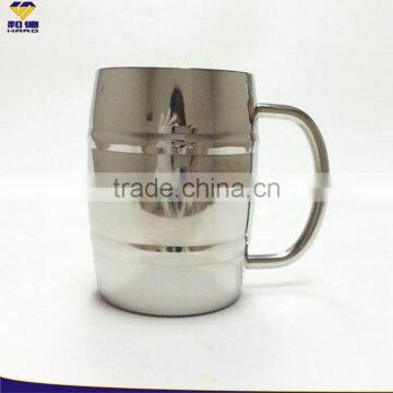 High Quality Double Wall Barrel Shaped Stainless Steel Beer Mug In 380 ml, 430 ml